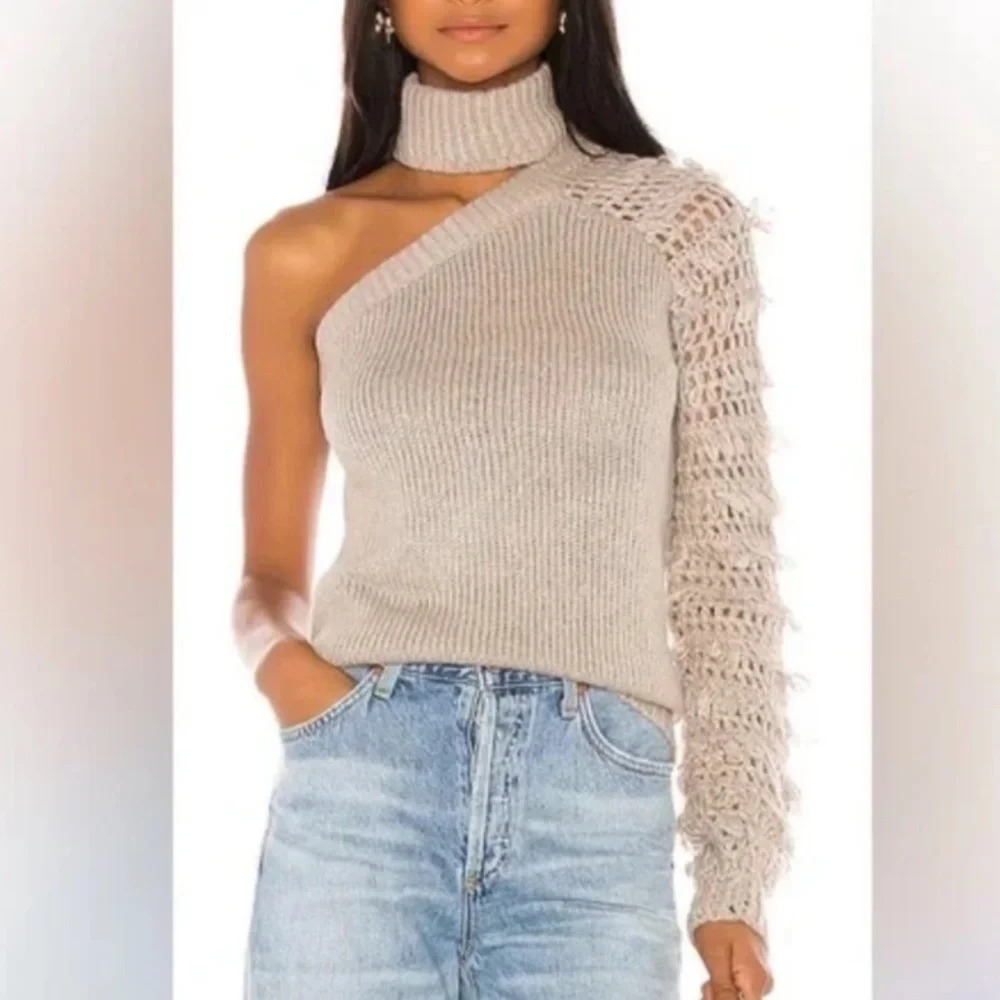 House Of Harlow X Revolve Girl Please Sweater Grey One Shoulder